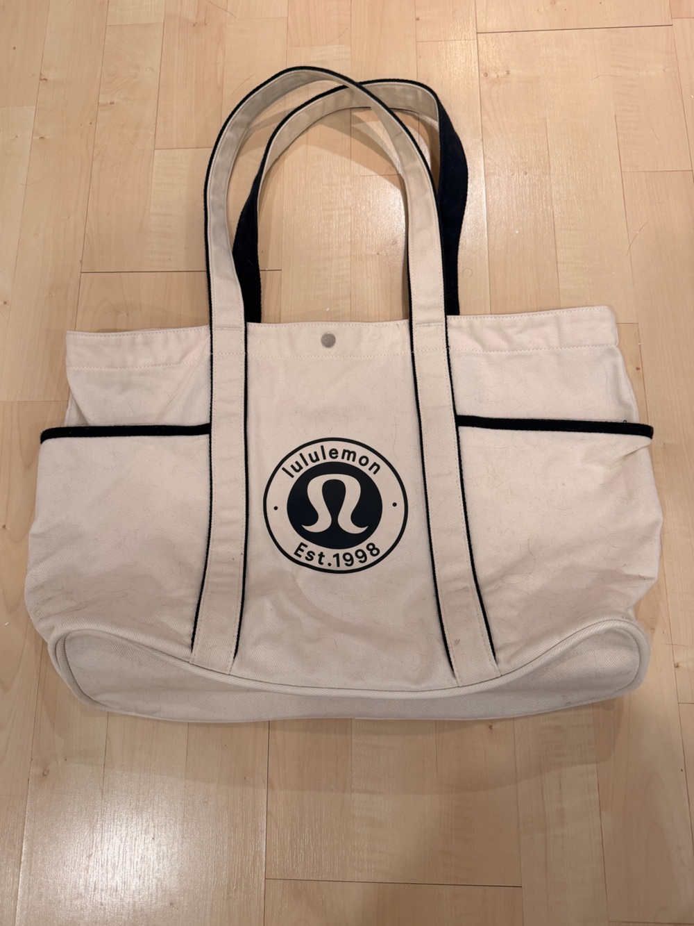 lululemon athletica White Canvas Tote with Black Trim and Logo